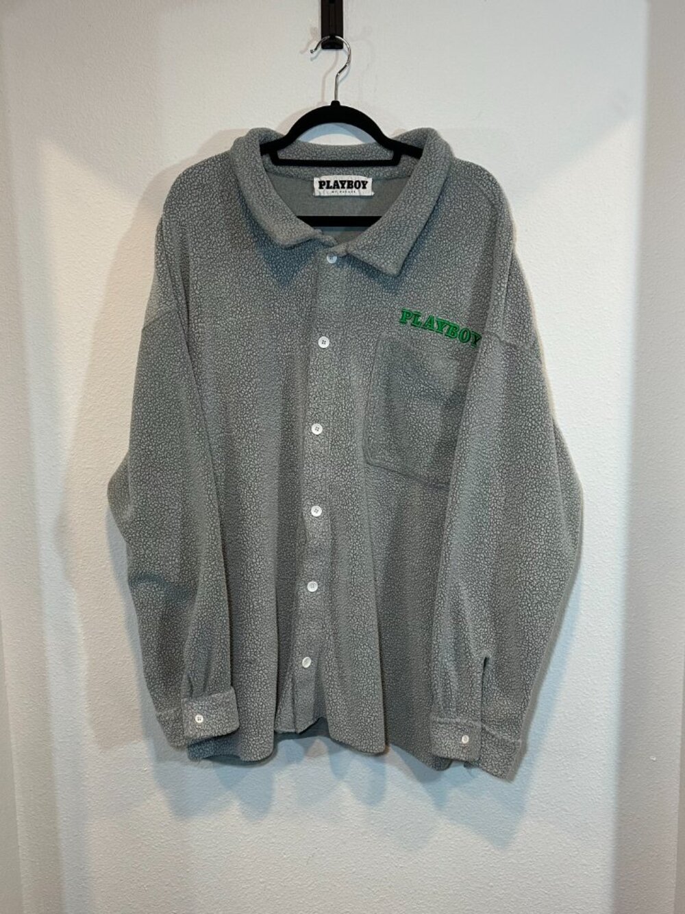 Playboy by PacSun Men's Gray Oversized Fleece Button Jacket Size Large